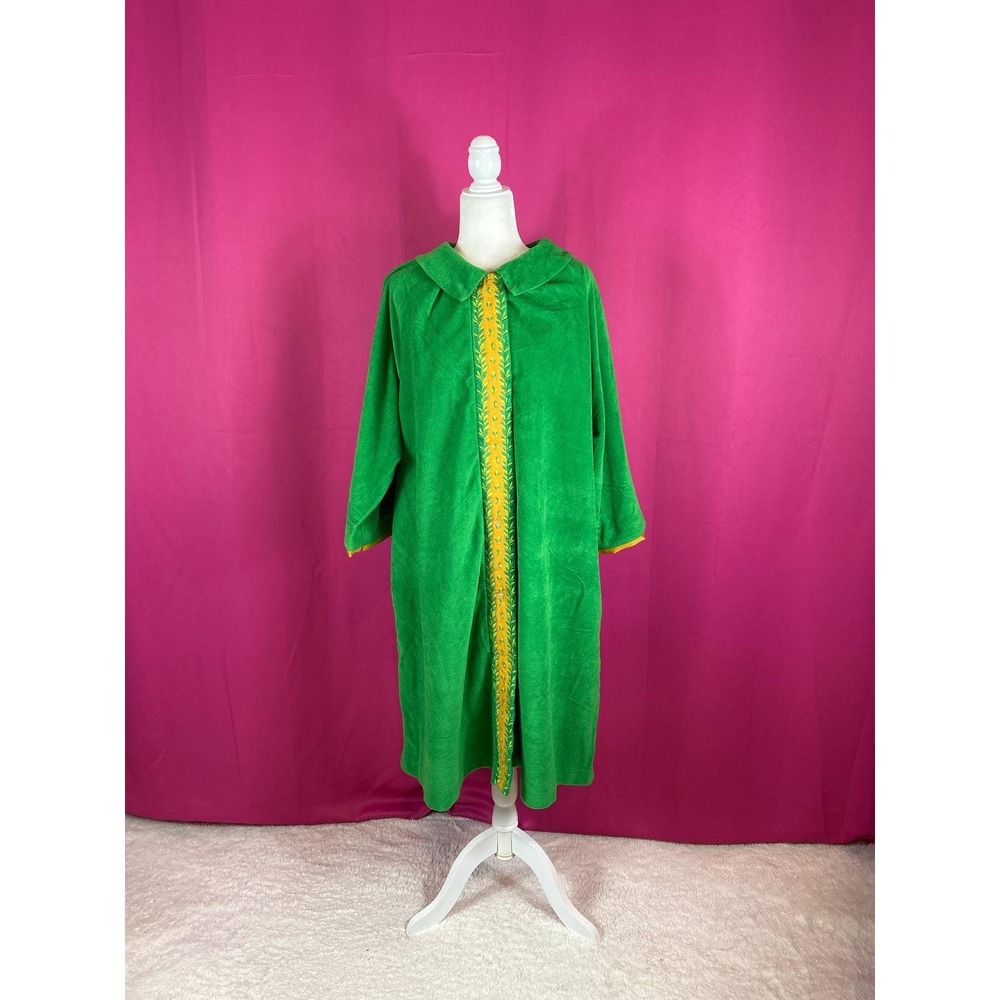 Vintage‎ 70s Lisanne Green Velour Loungewear Robe Housecoat XL